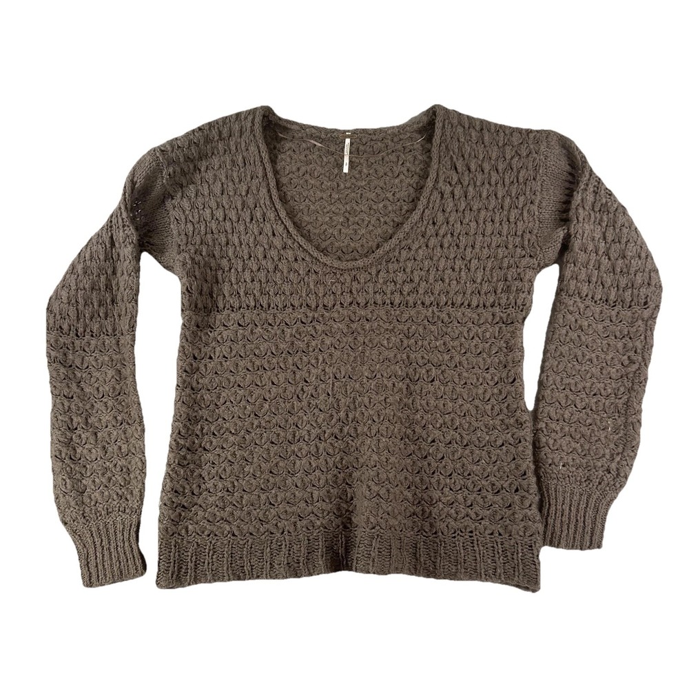 Free People Sweater Womens Small Brown Open Knit Scoop Neck Pullover Boho